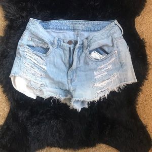 Extra distressed high rise American eagle shorts